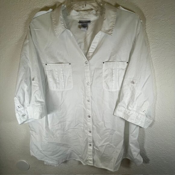Catherines Plus Size Cotton Button Front Shirt w/ Shoulder Epaulets- Size 2X - Picture 6 of 8